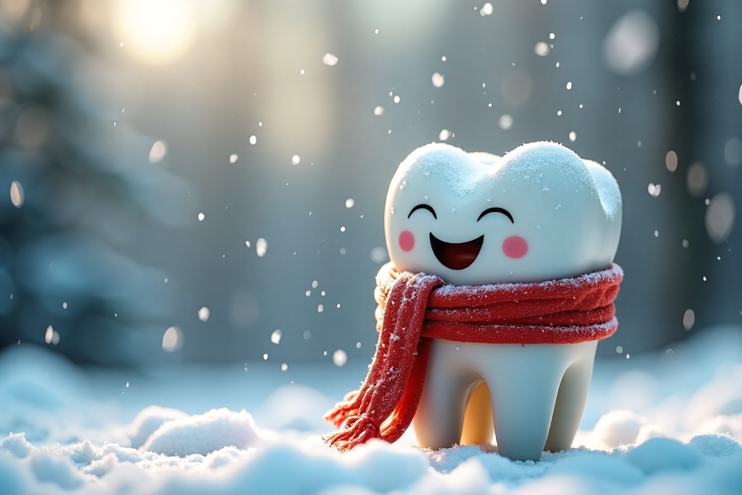 tooth in winter wrapped in scarf